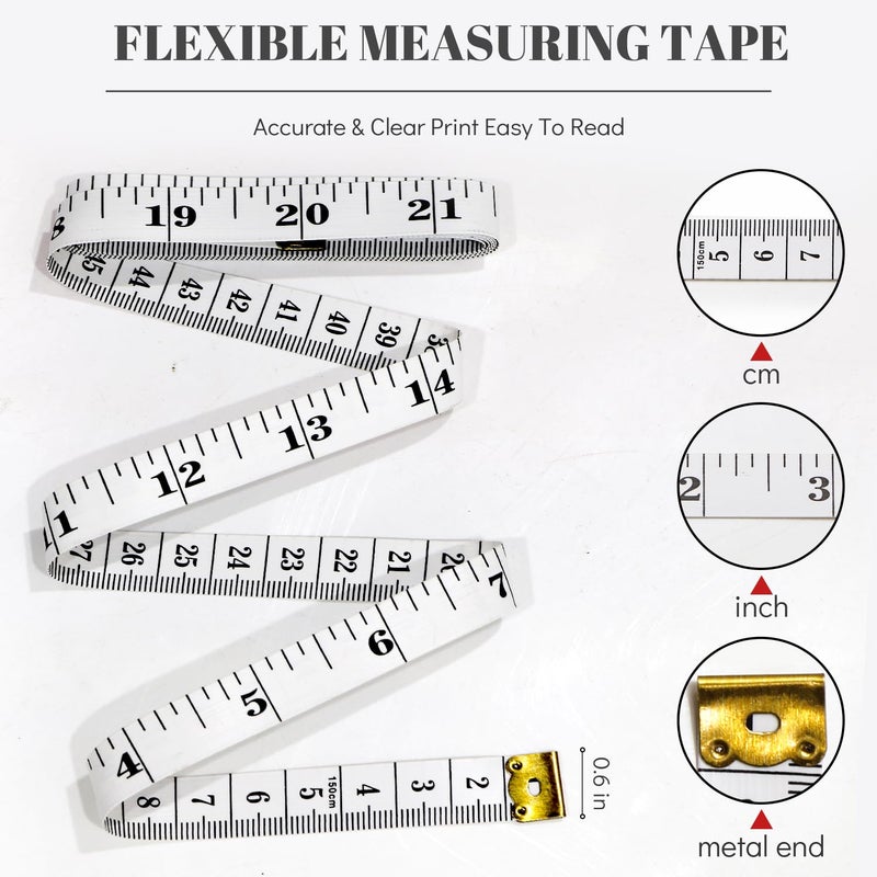 MYGBBKITDEC Tape Measure Body Measuring Tape 3 Pack Soft Fabric Measuring Tape for Sewing Cloth Measurement,Double Scale Tailor Ruler for Weight Loss (White) - Image 2